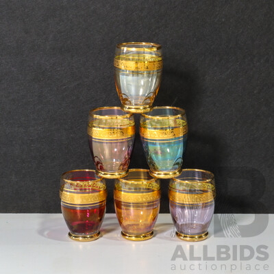 Set of 6 Amber Glasses with Gold Details