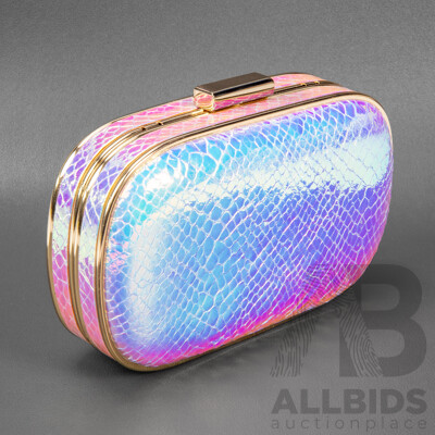 Iridescent Holographic Snake-Scale Evening Clutch - by Colette