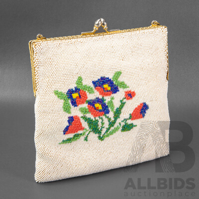 Vintage Floral Micro Bead Evening Clutch Purse