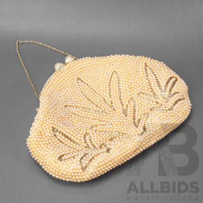 Vintage Faux-Pearl Beaded Evening Clutch Purse