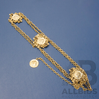 Vintage Gold-Tone Ancient Coin Decorative Chain Belt