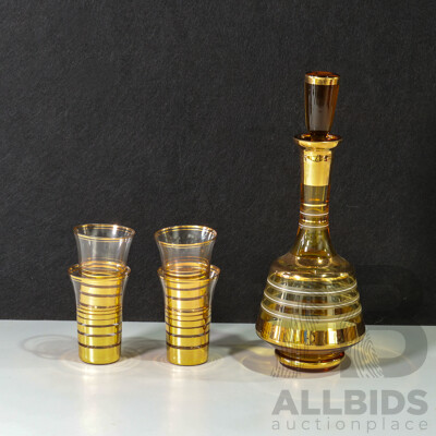 Decanter and Glasses with Gold Details
