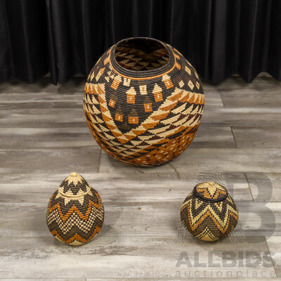 Collection of Three Graduated Woven Tribal Baskets