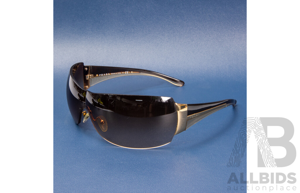 PRADA Shield Brown/Gold Sunglasses with Slip Cover