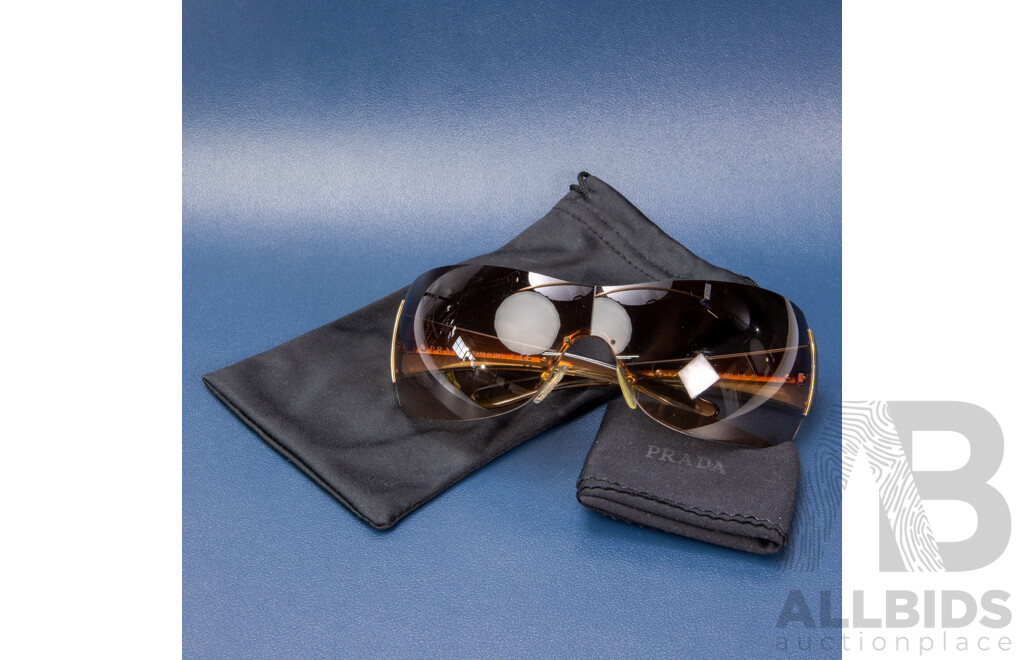 PRADA Shield Brown/Gold Sunglasses with Slip Cover
