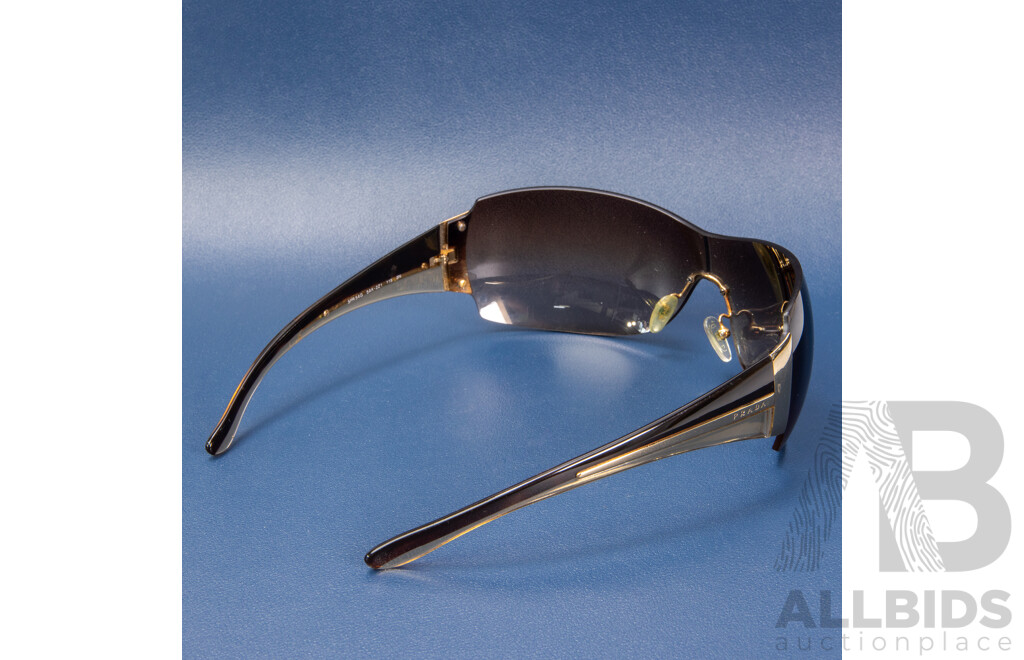 PRADA Shield Brown/Gold Sunglasses with Slip Cover