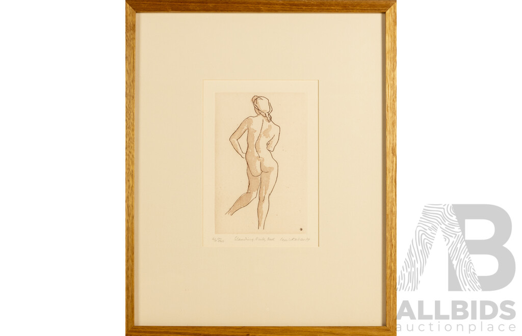 Louis Kahan (20th Century, Austrian-Born Australian, 1905-2002), Standing Nude Back, Original Signed Etching, 53 x 43 cm (frame)
