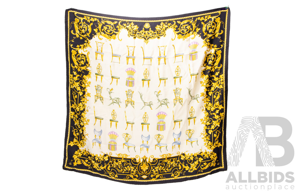Foulard Atelier Versace Barocco Print Silk Scarf, Vintage, Made in Italy