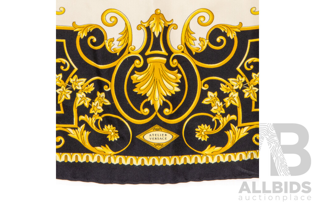 Foulard Atelier Versace Barocco Print Silk Scarf, Vintage, Made in Italy