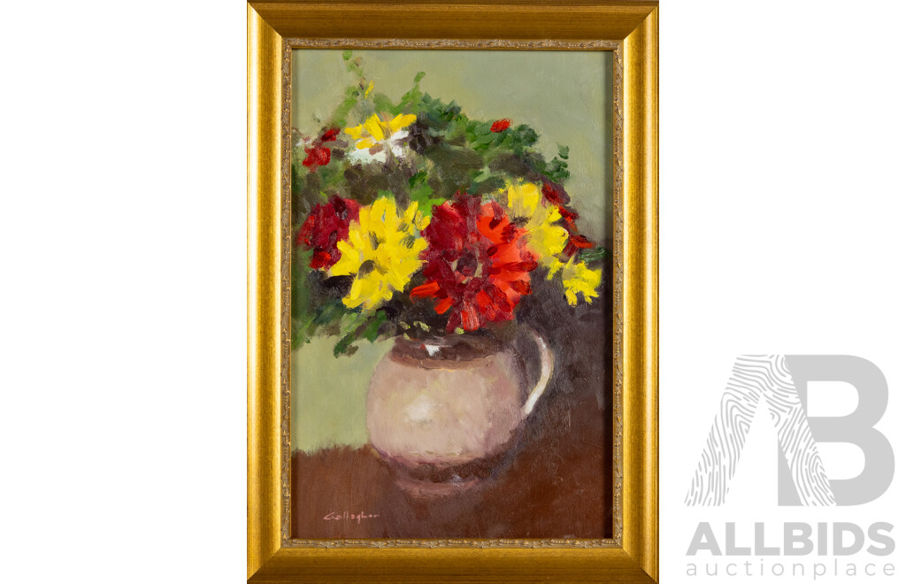 Brother Don Gallagher, (20th Century, Australian, 1925-2017), Still Life with Zinnias, Absolutely Wonderful Original Oil on Canvas Board, 49 x 35 cm (frame)