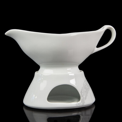 Pillivuyt French Porcelain Sauceboat and Warmer, Height 13 cm (2 Pieces)