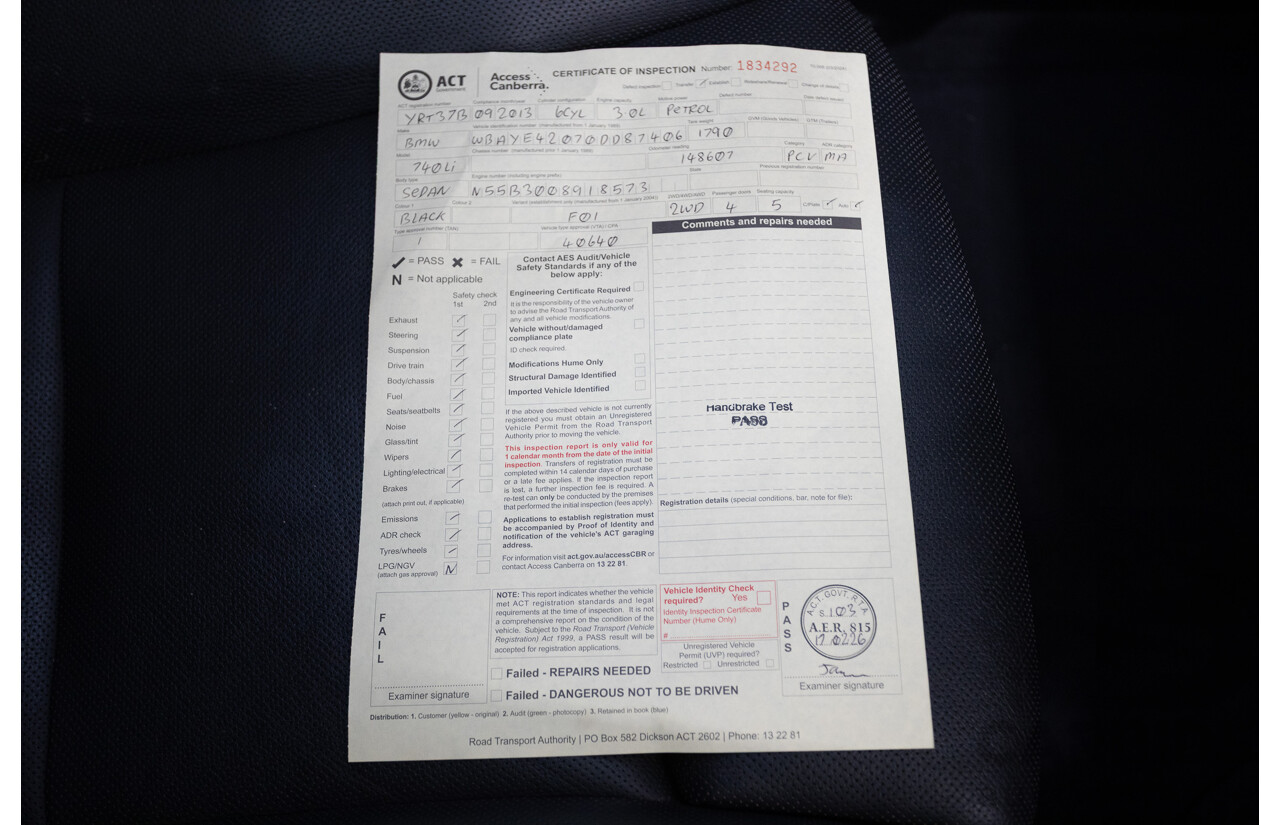 9/2013 BMW 740Li F02 MY13 4D Sedan Black Sapphire Metallic Turbo 3.0L