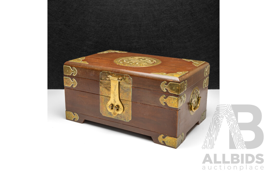 Vintage Multi Compartment Wood and Brass Jewellery/Trinket Box