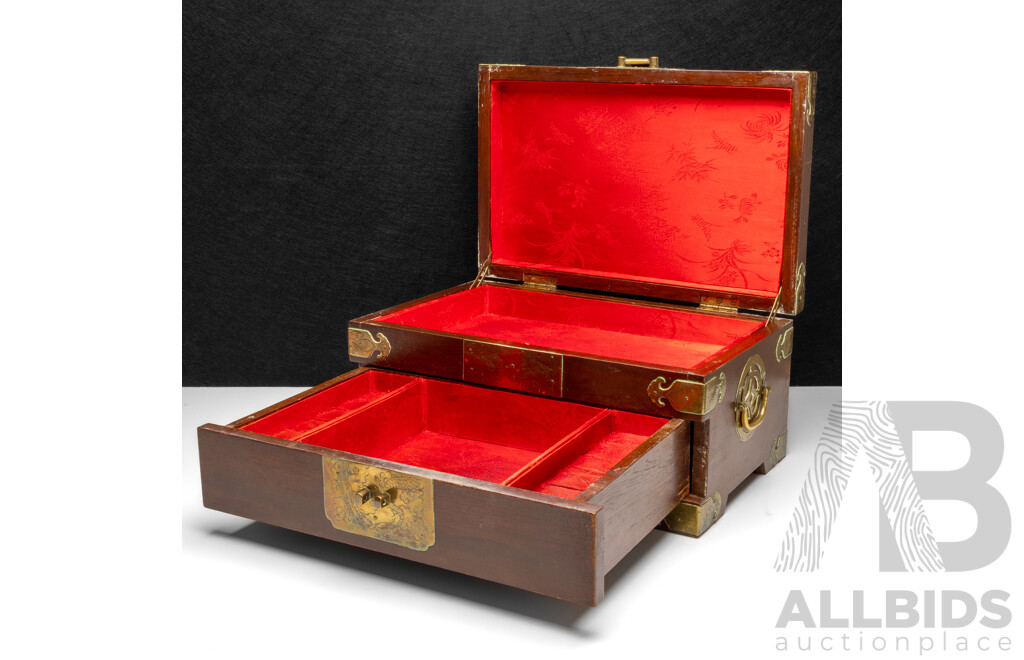 Vintage Multi Compartment Wood and Brass Jewellery/Trinket Box