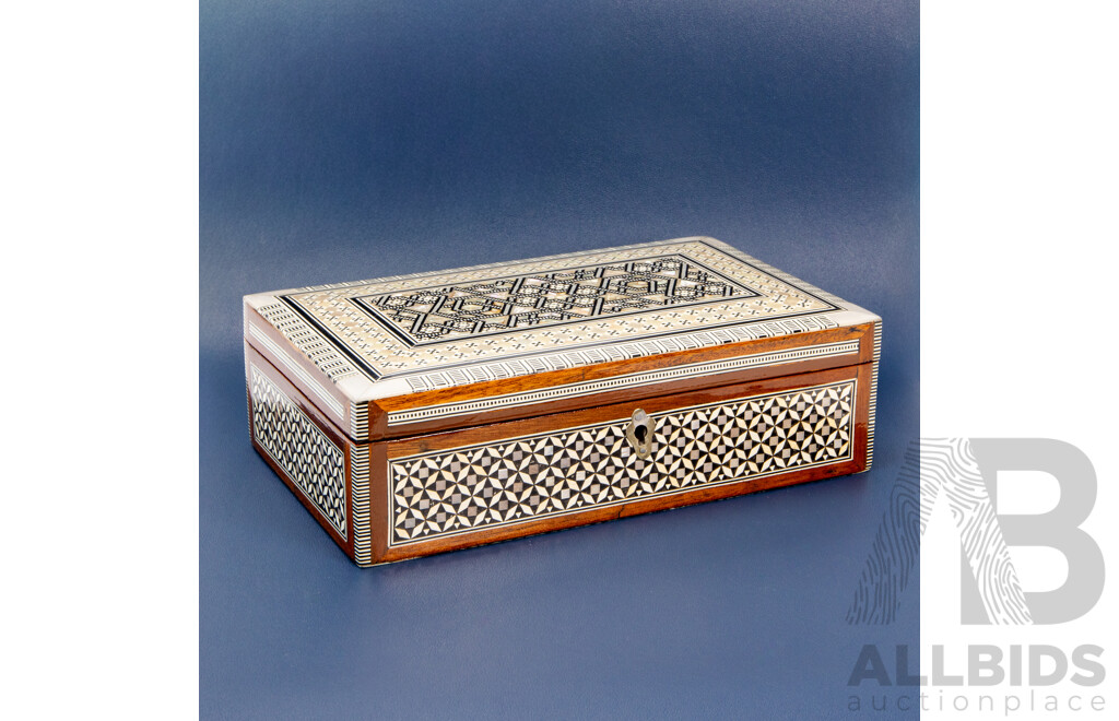 Turkish/Syrian Mother of Pearl Geometric Wooden Box