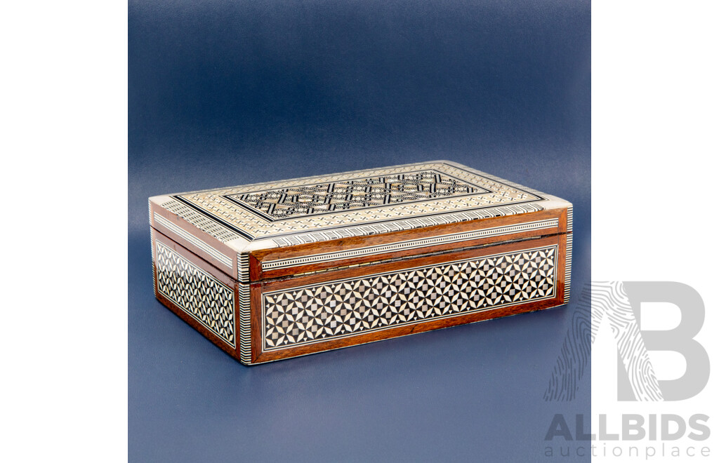 Turkish/Syrian Mother of Pearl Geometric Wooden Box