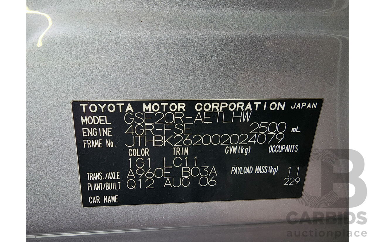 9/2006 Lexus Is250 Prestige GSE20R 4d Sedan Silver 2.5L