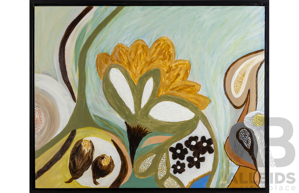 Fosca (20th Century, Australian), Seed and Flower Dance (2025), Wonderful Original Acrylic on Canvas, 80 x 100 cm (frame)