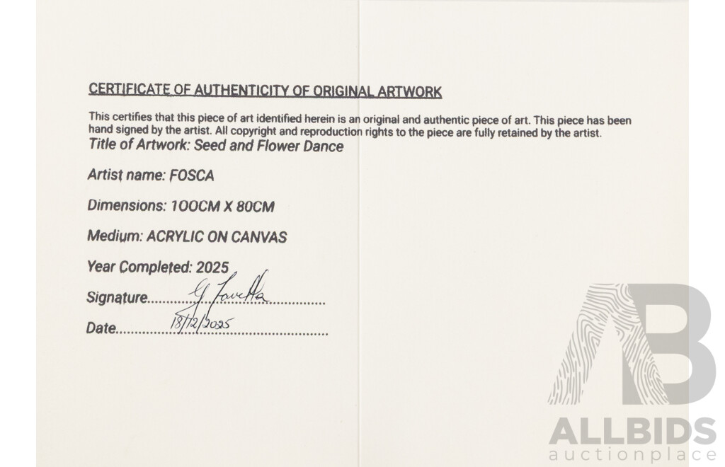 Fosca (20th Century, Australian), Seed and Flower Dance (2025), Wonderful Original Acrylic on Canvas, 80 x 100 cm (frame)