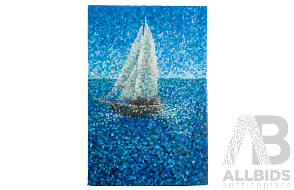 C.Ellie, (20th Century, Australian), Sail Boat, Lovely Original Acrylic on Canvas, 92 X 61 Cm (frame)