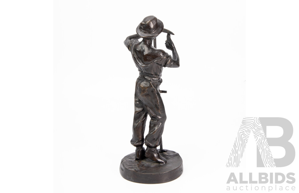 Vintage Bronze 'Farmer Sharpening Sickle'