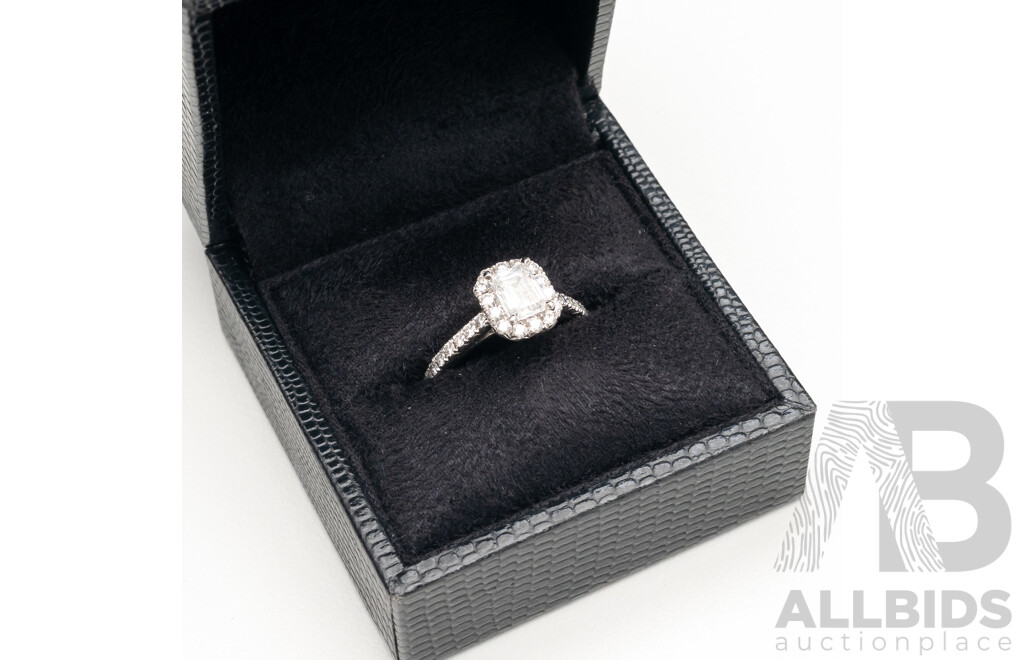 Ladies Handmade Platinum 950 Halo Style Engagement Ring with Valuation - Size M