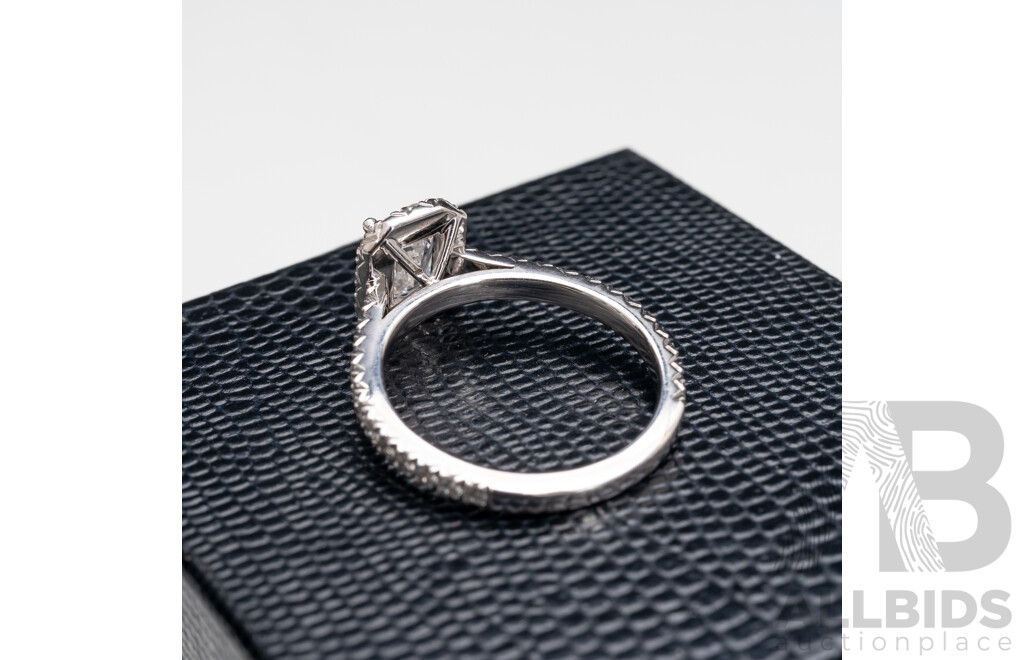 Ladies Handmade Platinum 950 Halo Style Engagement Ring with Valuation - Size M