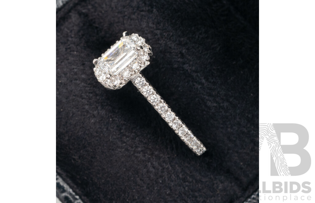 Ladies Handmade Platinum 950 Halo Style Engagement Ring with Valuation - Size M