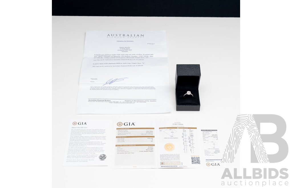 Ladies Handmade Platinum 950 Halo Style Engagement Ring with Valuation - Size M