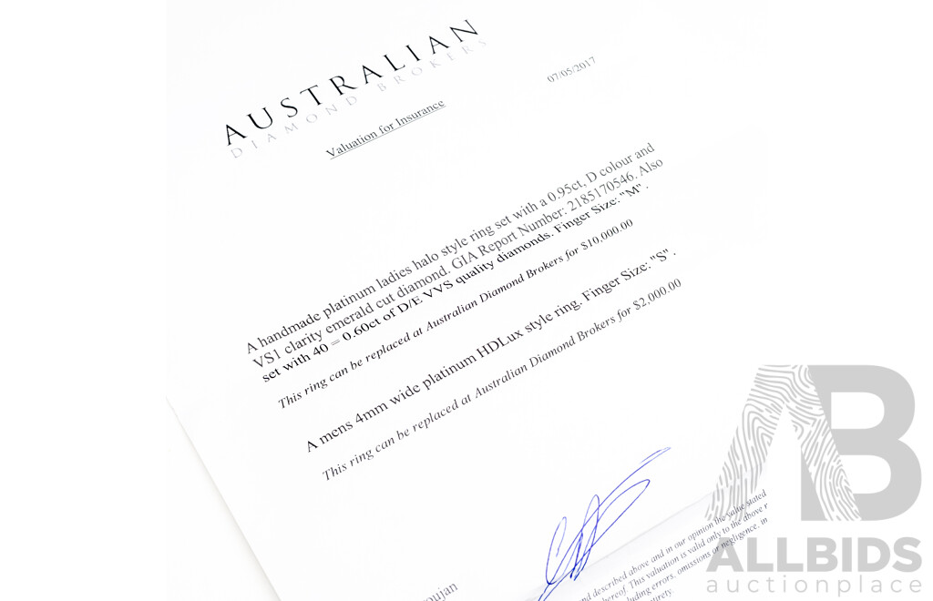 Ladies Handmade Platinum 950 Halo Style Engagement Ring with Valuation - Size M