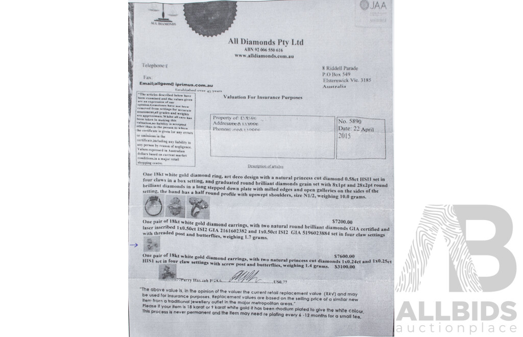 18ct White Gold Diamond Earrings Pair - 1.7gms