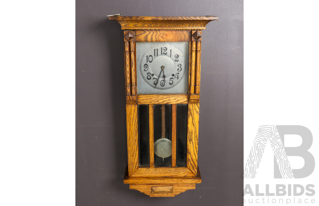 Oak Cased Sessions Wall Clock by W,M.L Gilbert Clock Co