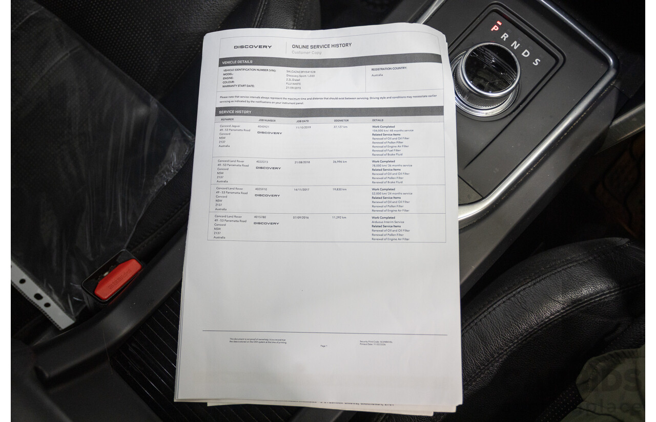 8/2015 Land Rover Discovery Sport TD4 SE LC 4d Wagon Fuji White Turbo Diesel 2.2L