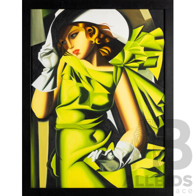 After Tamara De Lempicka, (19/20th Centuries, Polish, 1894-1980), Young Woman in Green, Reproduction Oil on Canvas After Original, 87 x 67 cm (frame)