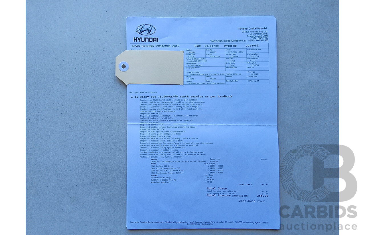 2/2014 Hyundai i30 Trophy GD MY14 5d Hatchback White 1.8L