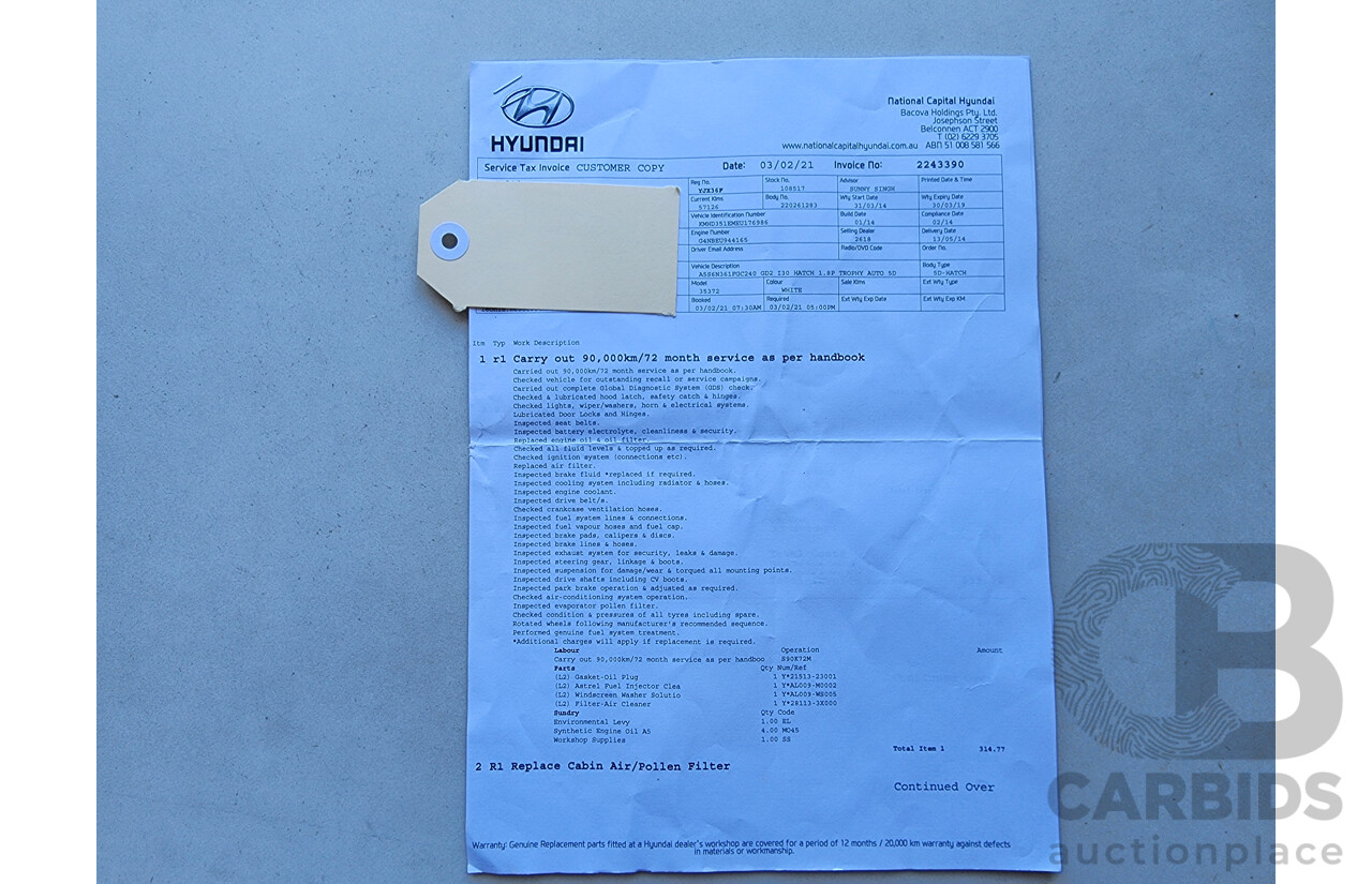 2/2014 Hyundai i30 Trophy GD MY14 5d Hatchback White 1.8L