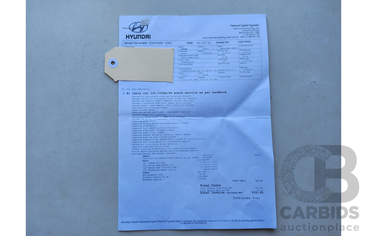 2/2014 Hyundai i30 Trophy GD MY14 5d Hatchback White 1.8L