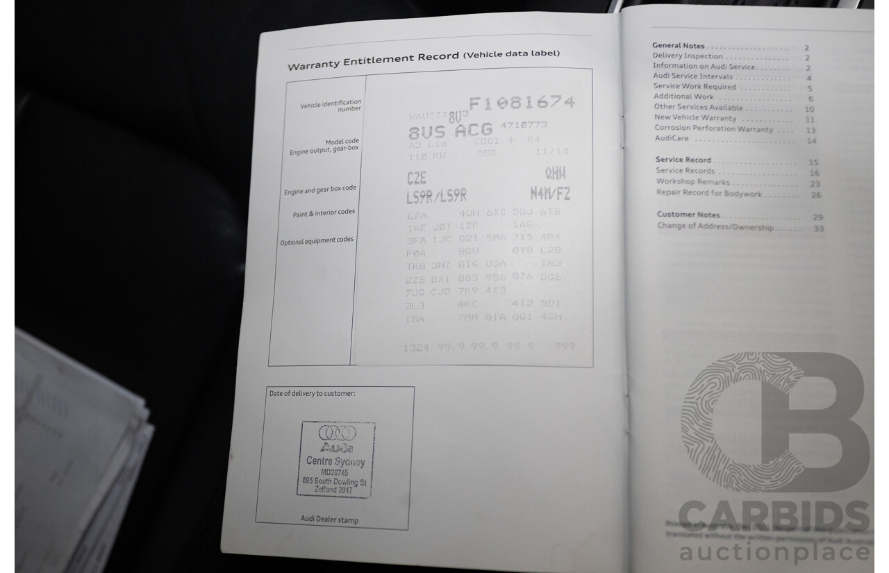 02/2015 Audi A3 1.4 TFSI ATTRACTION COD 8V MY14 4D Sedan Glacier White Turbo 1.4L