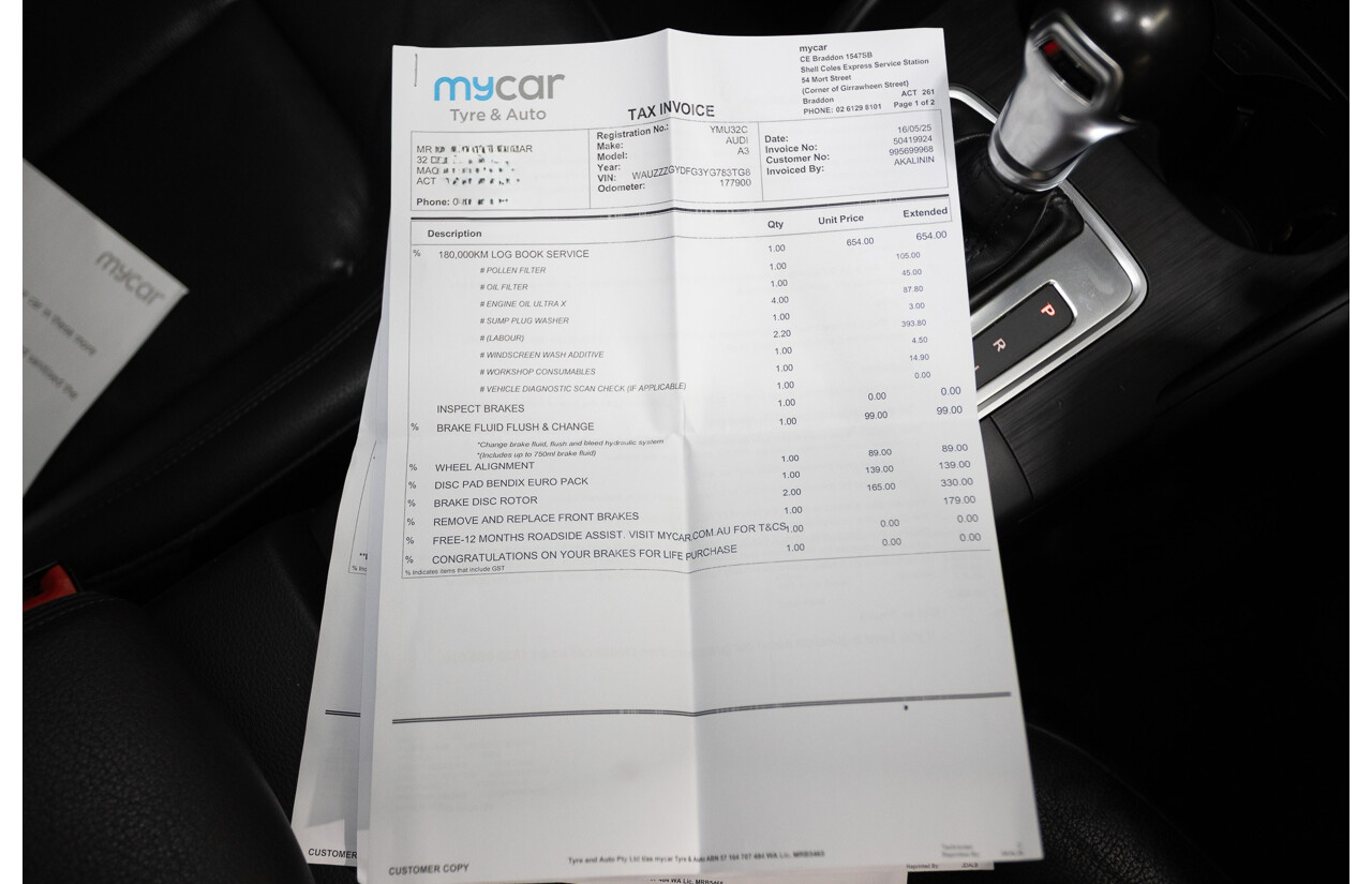 02/2015 Audi A3 1.4 TFSI ATTRACTION COD 8V MY14 4D Sedan Glacier White Turbo 1.4L