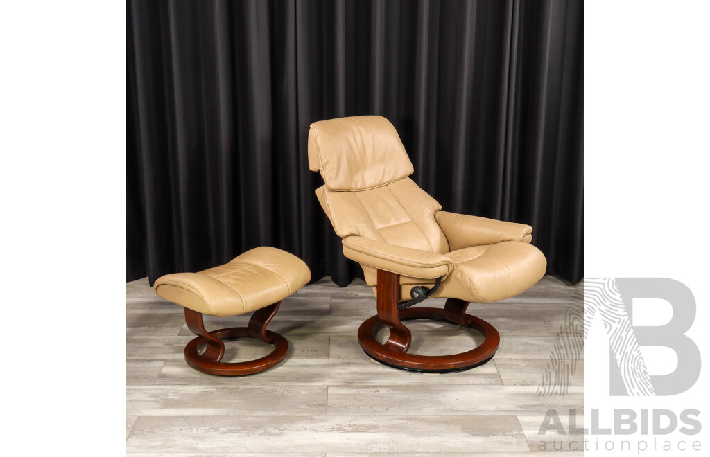 Stressless Leather Recliner and Footstool by Ekornes