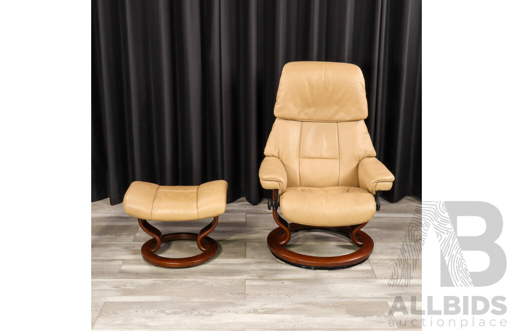 Stressless Leather Recliner and Footstool by Ekornes