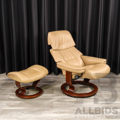 Stressless Leather Recliner and Footstool by Ekornes