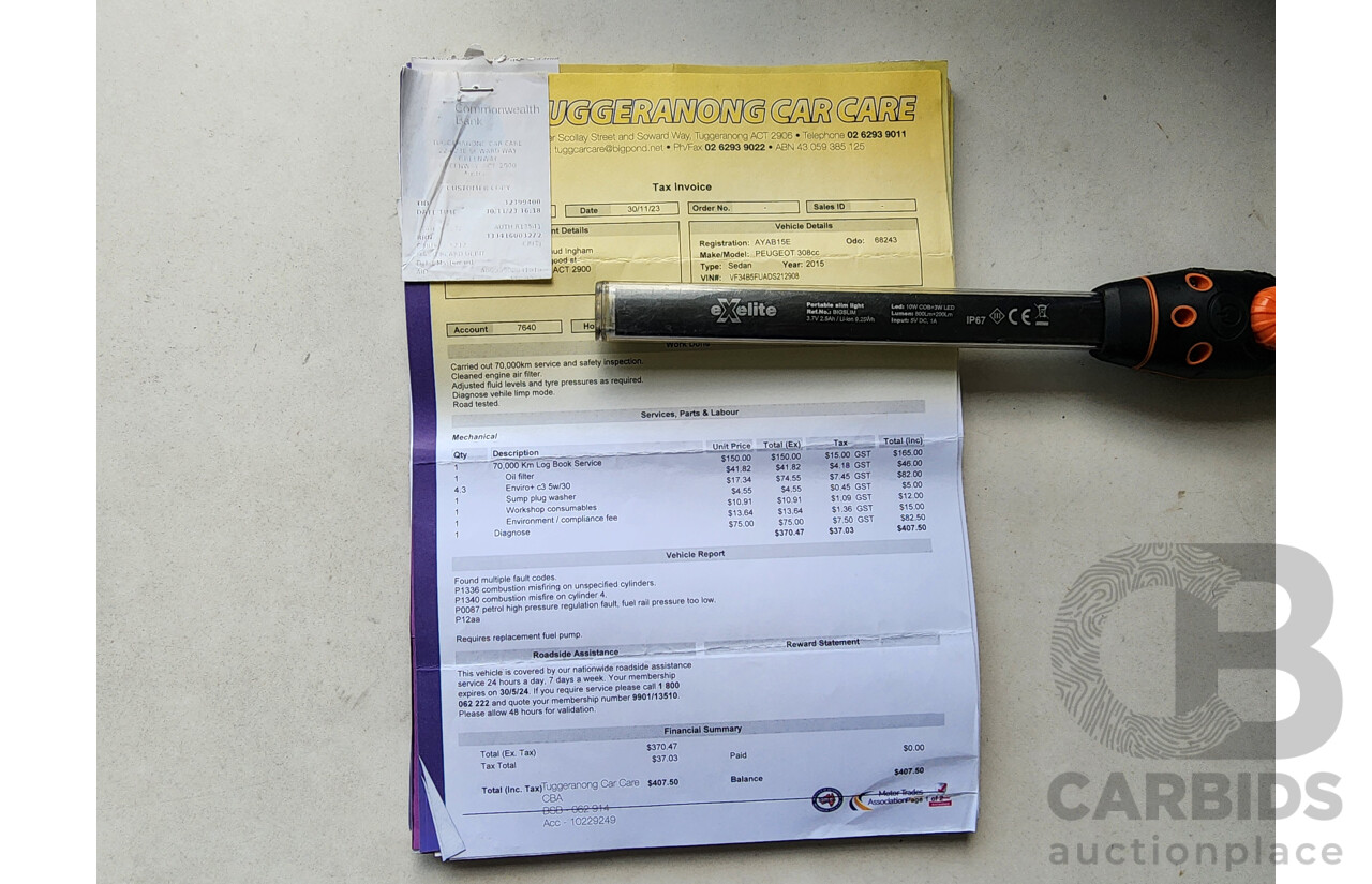 2/2015 Peugeot 308 CC Allure Turbo 11 UPGRADE 2d Cabriolet White 1.6L