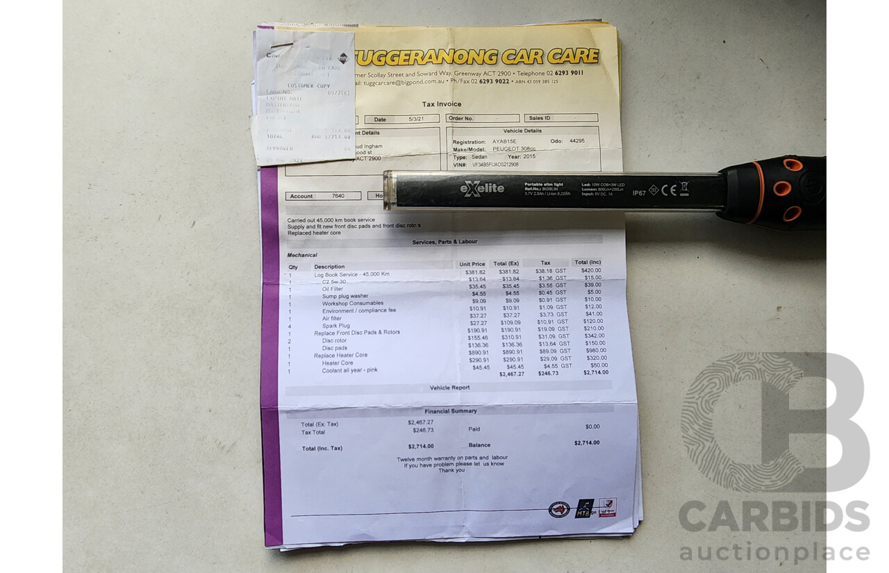 2/2015 Peugeot 308 CC Allure Turbo 11 UPGRADE 2d Cabriolet White 1.6L