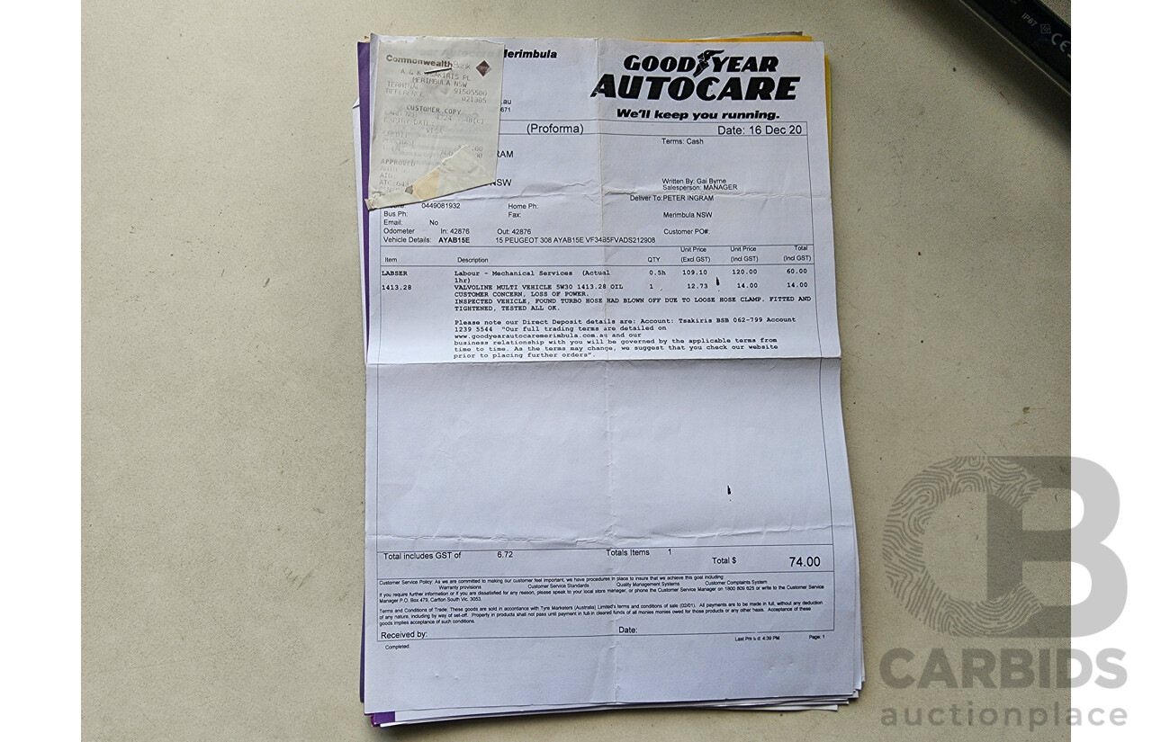 2/2015 Peugeot 308 CC Allure Turbo 11 UPGRADE 2d Cabriolet White 1.6L