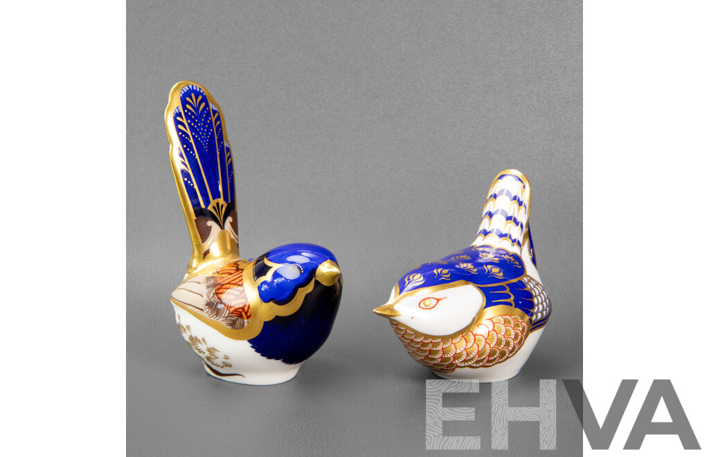 Pair of Royal Crown Derby Wren Form Paperweights