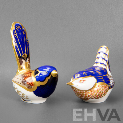 Pair of Royal Crown Derby Wren Form Paperweights