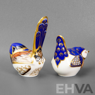 Pair of Royal Crown Derby Wren Form Paperweights