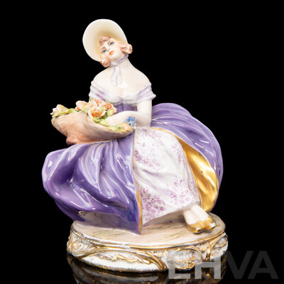 Vintage Italian Porcelain Figure of a Seated Lady by Guido Cacciapuoti