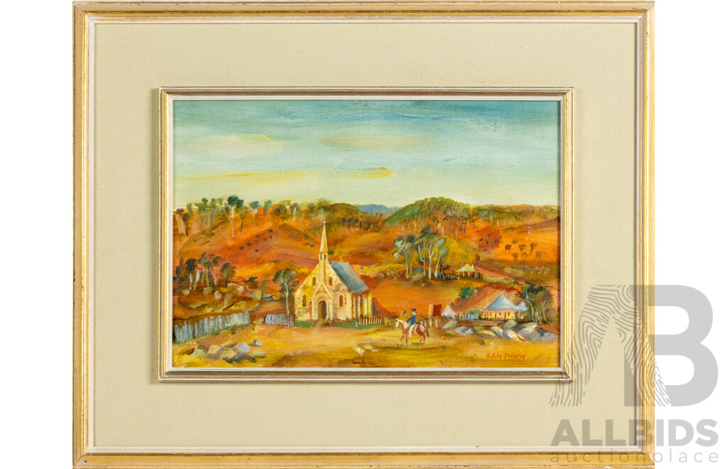 (Possibly) Eddie Fleming, (20th Century), Lone Rider Heading to Church, Original Vintage Oil on Board, 42 x 53 cm (frame)